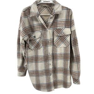 Altar’d State neutral shacket oversized S plaid fall winter soft outdoor plaid